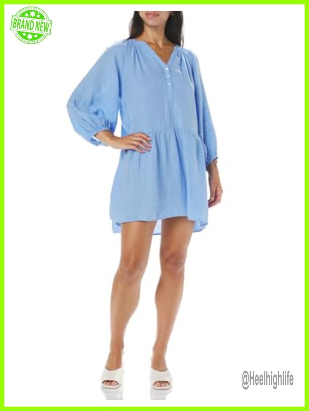 Woven Linen A-Line Dress Notch Neck Half Sleeve Above Knee Casual